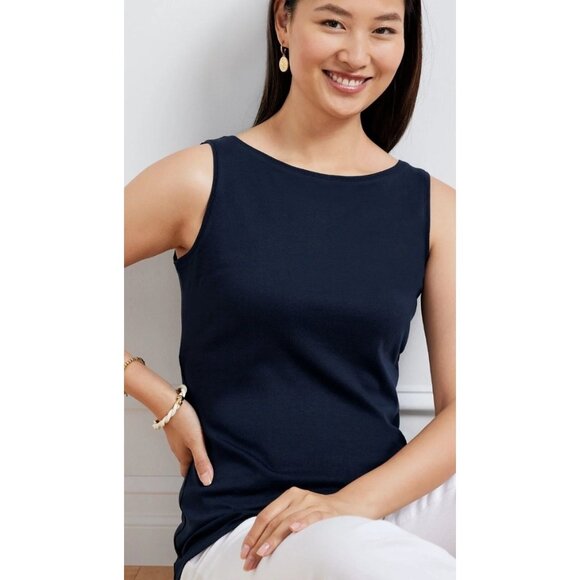 NWT Lot of 2 Talbots The Tee 100% Pima Cotton Sleeveless Size XL Pet Black Blue - Picture 2 of 13